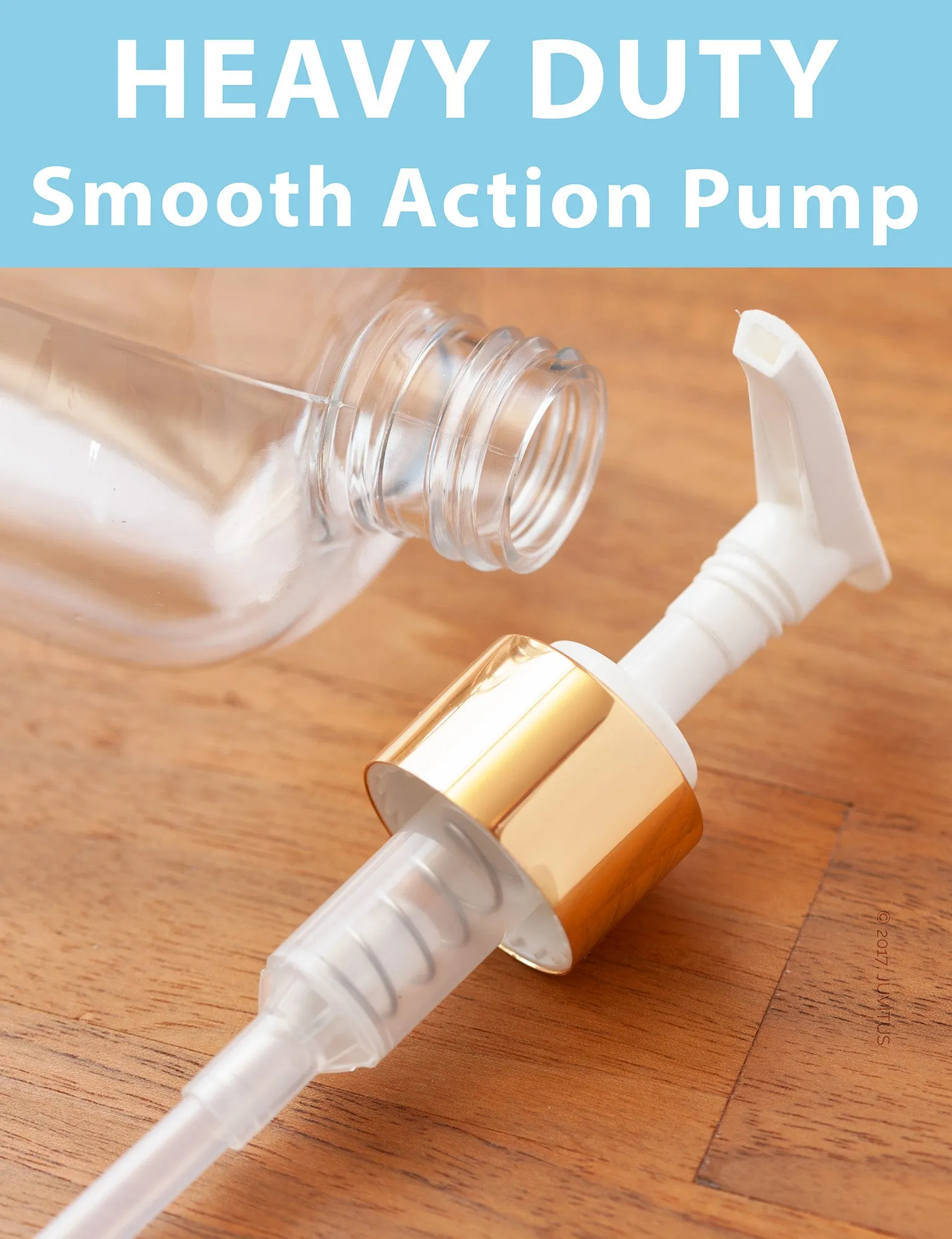 16 oz / 500 ml Clear Plastic PET Slim Cosmo Round Bottle (BPA Free) with Gold Lotion Pump