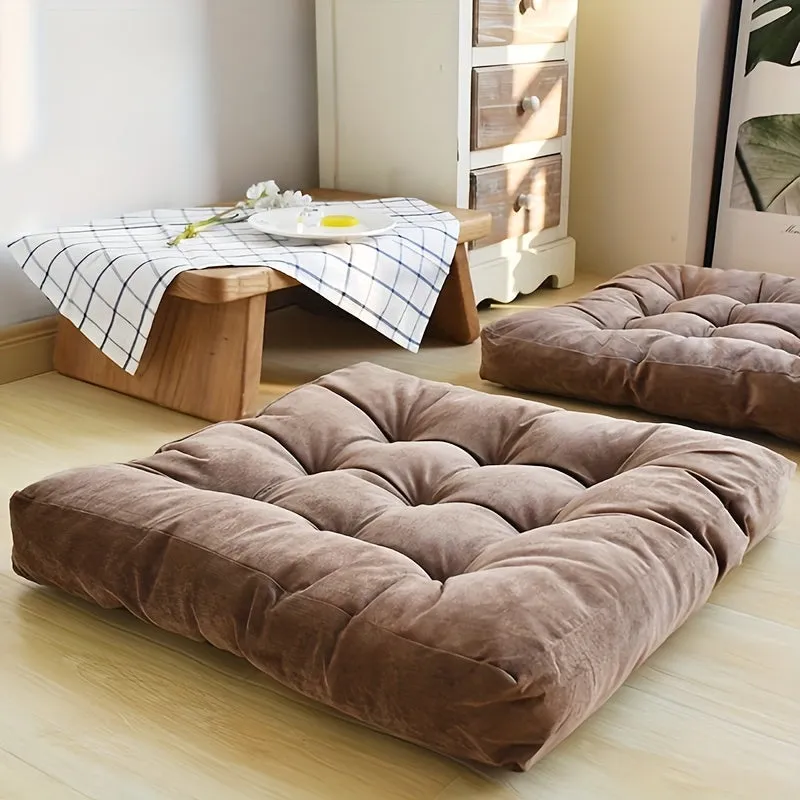 1PC Large Square Corduroy Plush Floor Pillow - Thickened Tatami Cushion for Yoga, Meditation, Window, Balcony, Living Room, Office, Home Decor - Soft, Comfortable, Supportive, Versatile, Easy to Clean