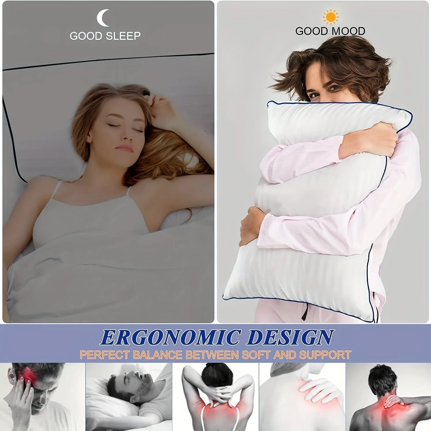 1pc Luxury Plush Bed Pillow - Ultimate Cooling, Supportive, and Pressure-Relieving Comfort for Back, Stomach, and Side Sleepers - Soft Down Alternative Filling, Perfect for Bedroom and Guest Rooms, Hypoallergenic and Breathable Design
