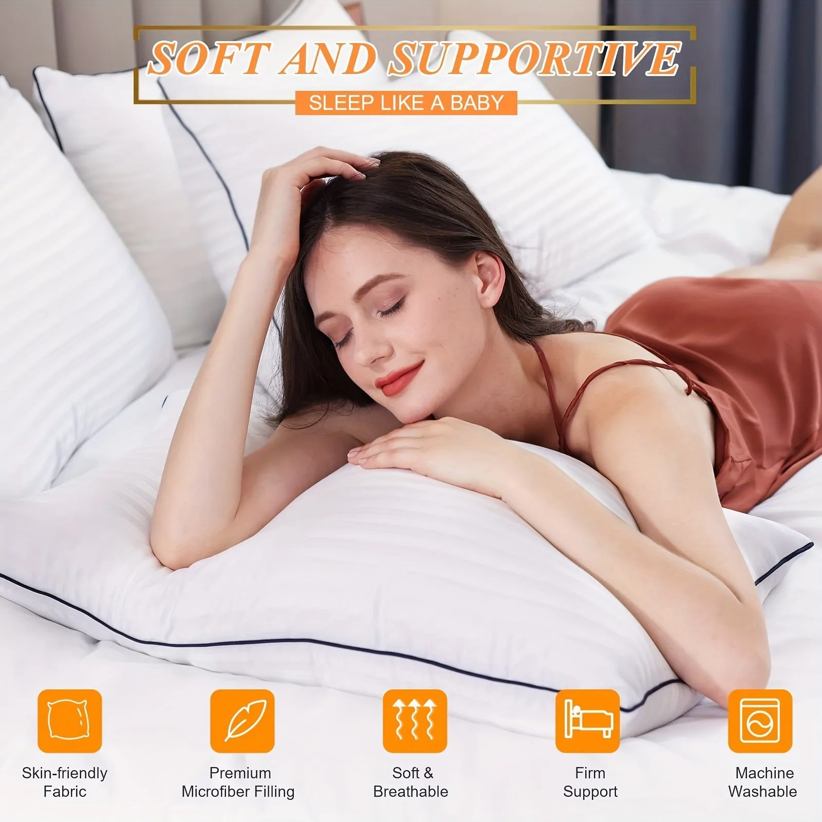 1pc Luxury Plush Bed Pillow - Ultimate Cooling, Supportive, and Pressure-Relieving Comfort for Back, Stomach, and Side Sleepers - Soft Down Alternative Filling, Perfect for Bedroom and Guest Rooms, Hypoallergenic and Breathable Design