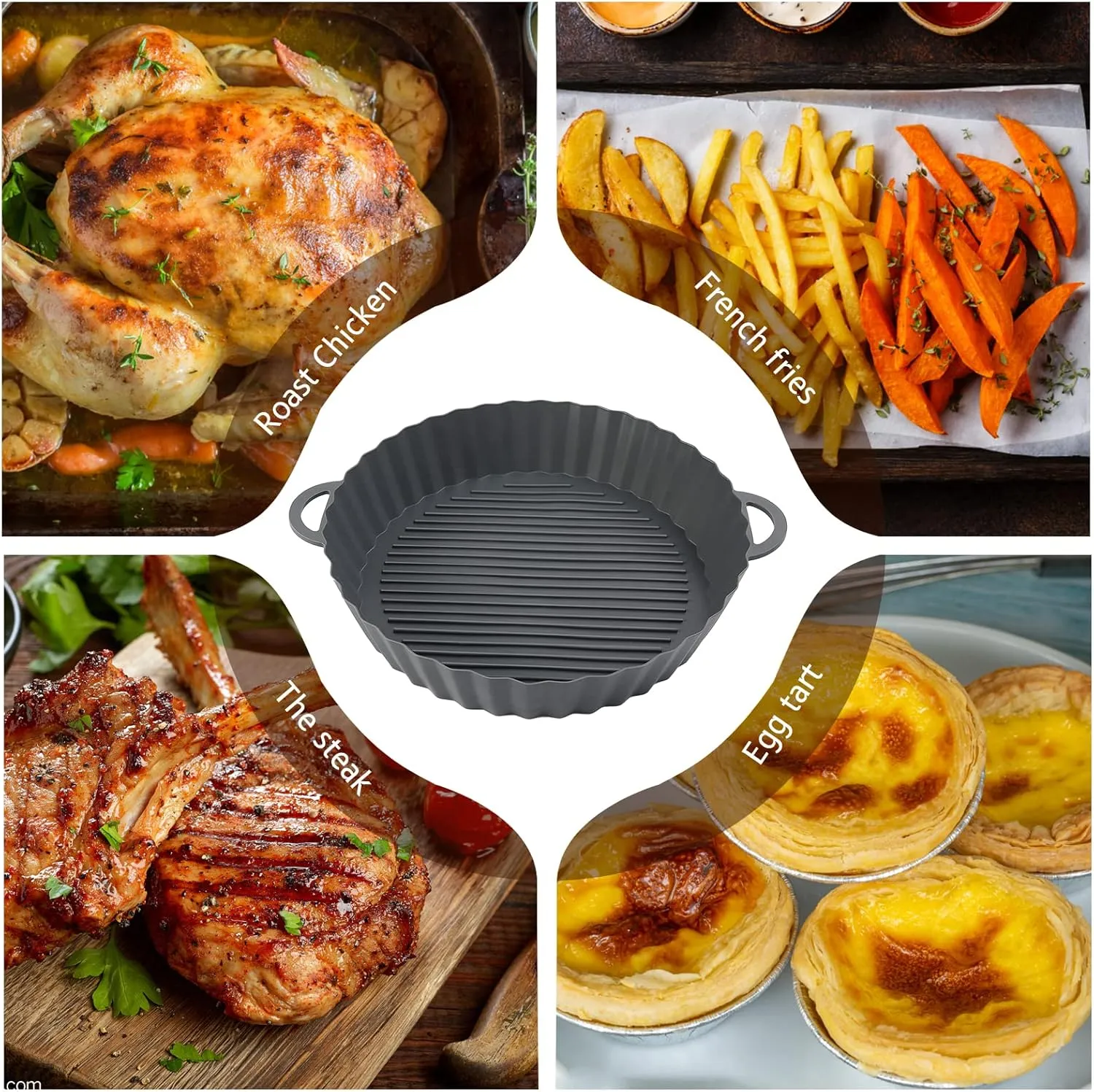 2 Pcs Air Fryer Silicone Liner, Heat-Resistant Round Airfryer Basket Tray for Oven Microwave