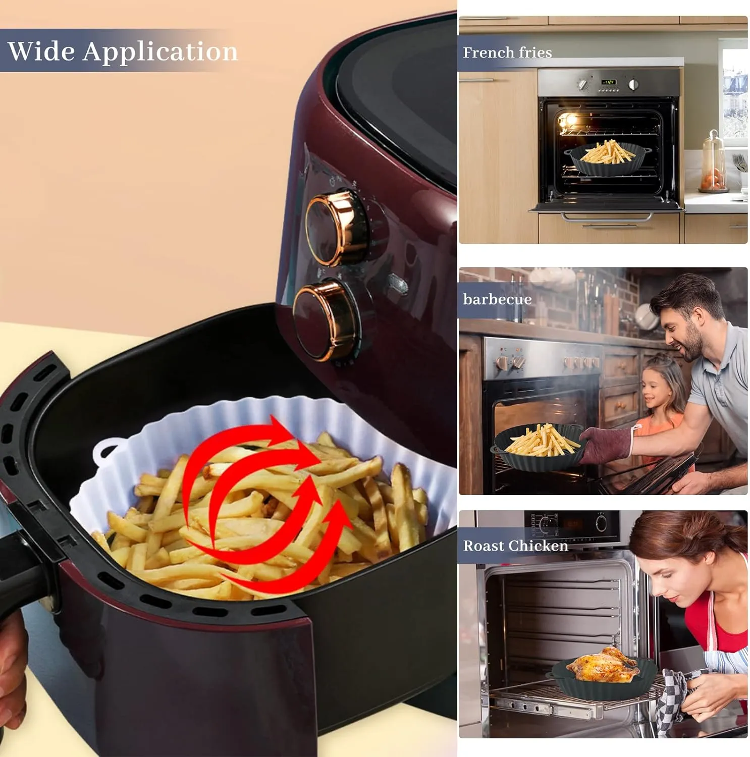 2 Pcs Air Fryer Silicone Liner, Heat-Resistant Round Airfryer Basket Tray for Oven Microwave