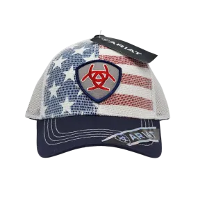 Ariat M&F US Flag Shield White Mesh Overlay Cap