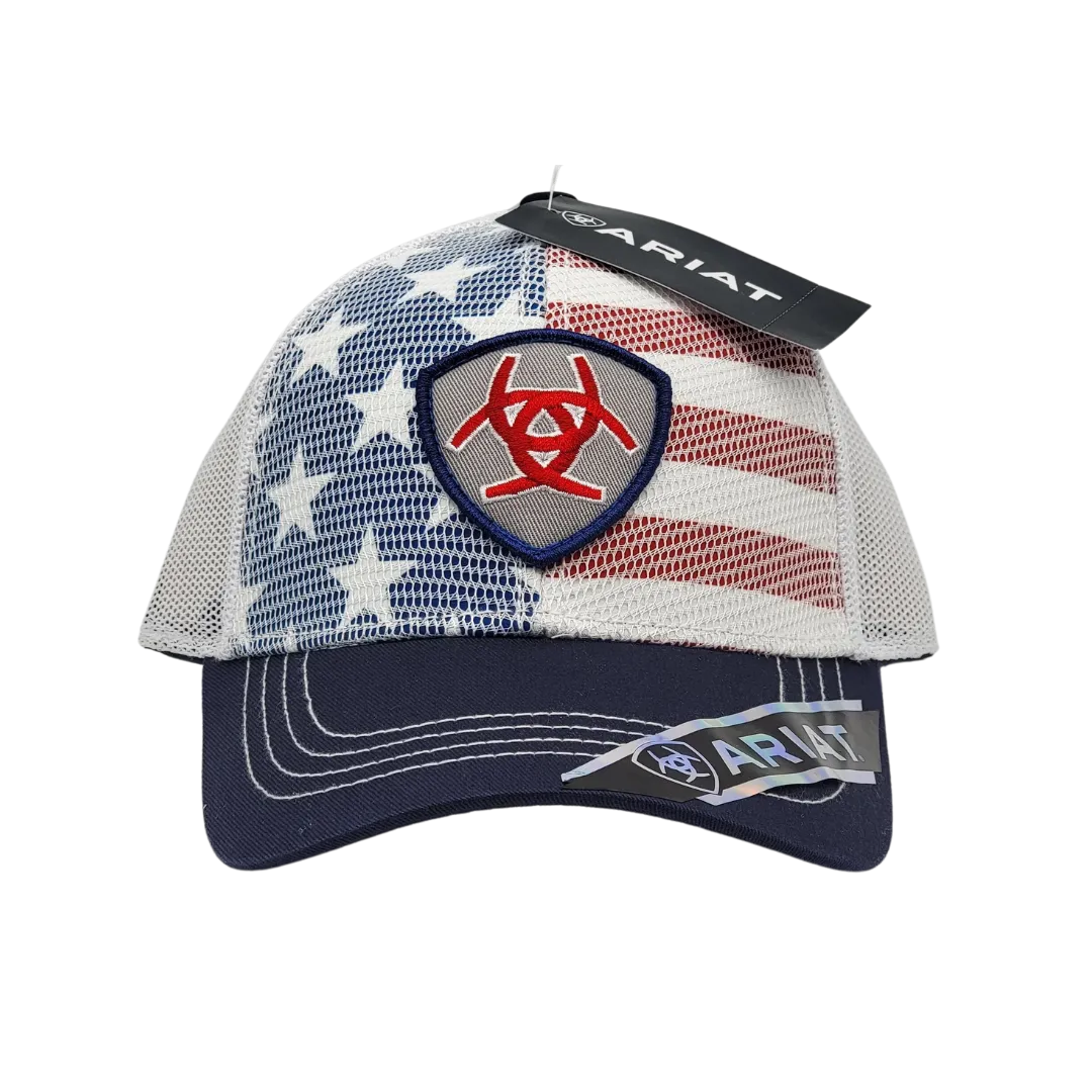 Ariat M&F US Flag Shield White Mesh Overlay Cap