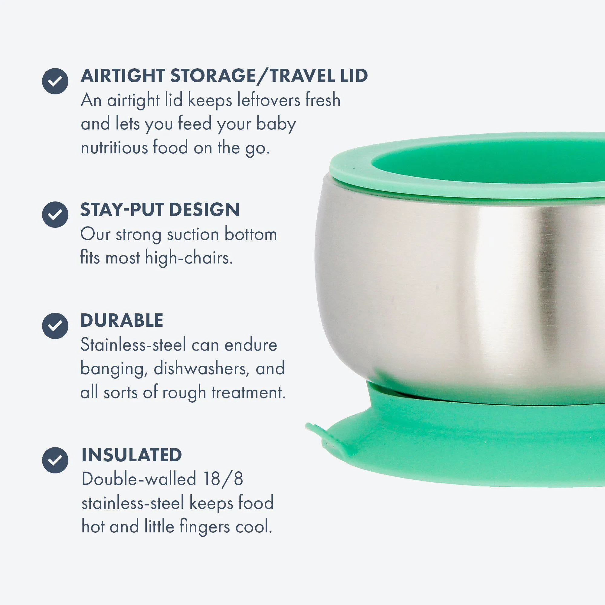 Avanchy Stainless Steel Baby Bowl with Spoon Combo   Air Tight Lid - Blue