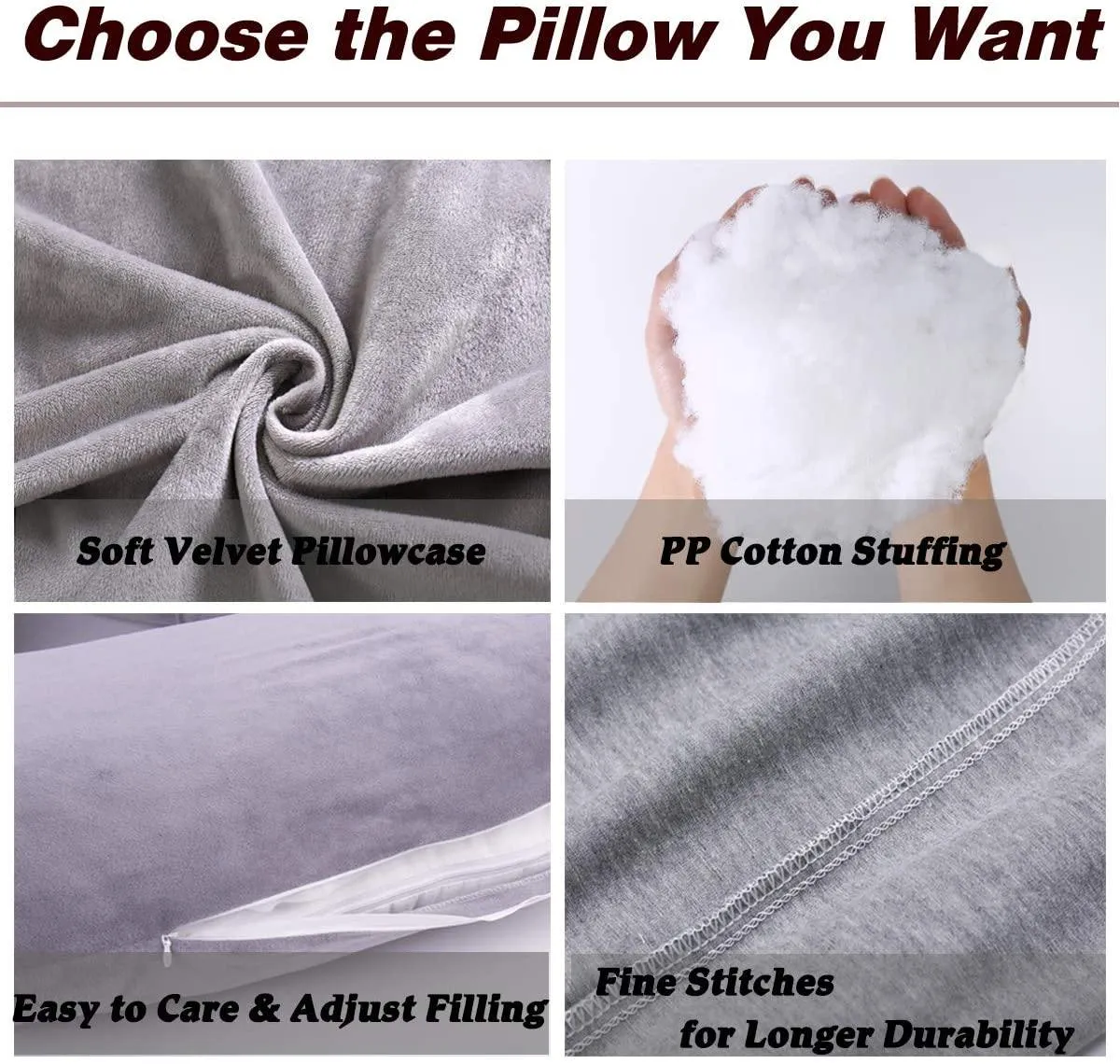 AWESLING U Shape Full Body Pregnancy Pillow with Velvet Cover (Grey)