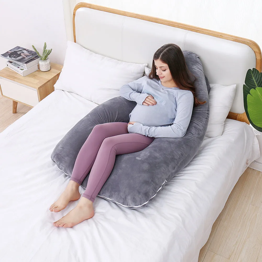 AWESLING U Shape Full Body Pregnancy Pillow with Velvet Cover (Grey)
