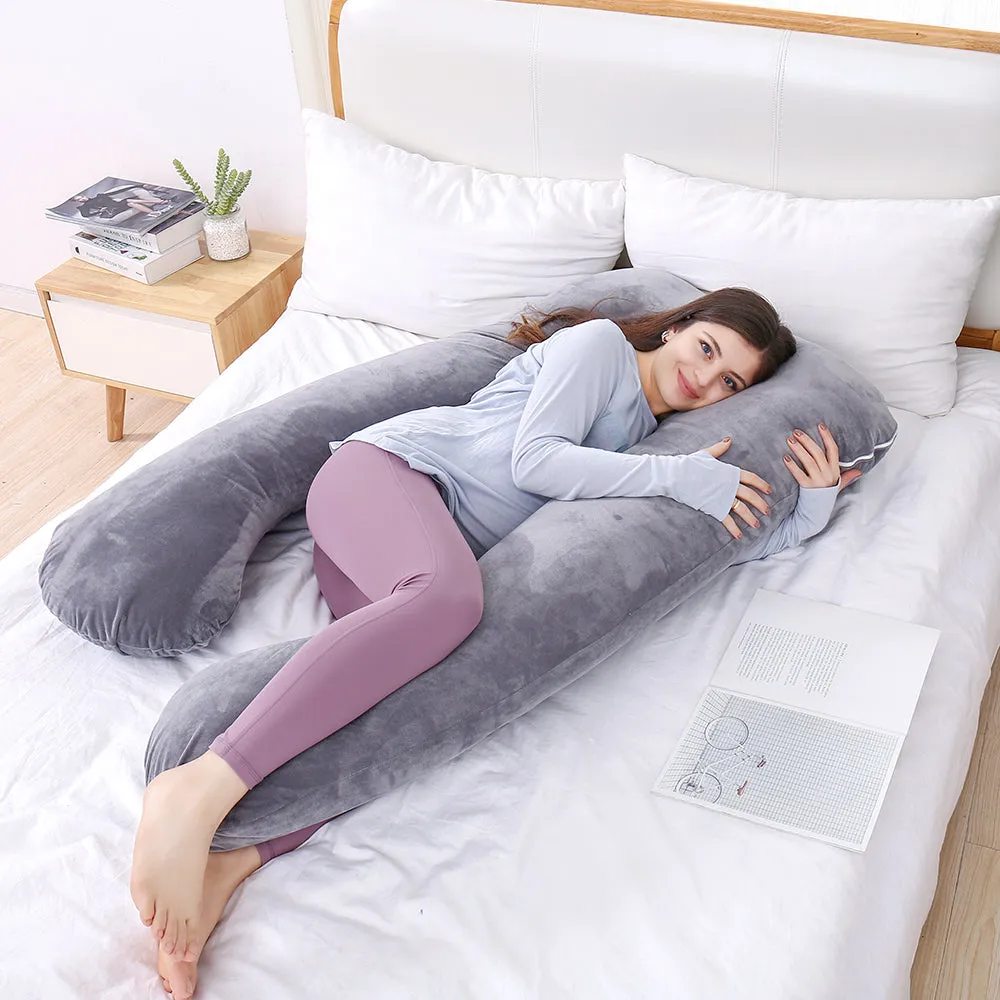 AWESLING U Shape Full Body Pregnancy Pillow with Velvet Cover (Grey)