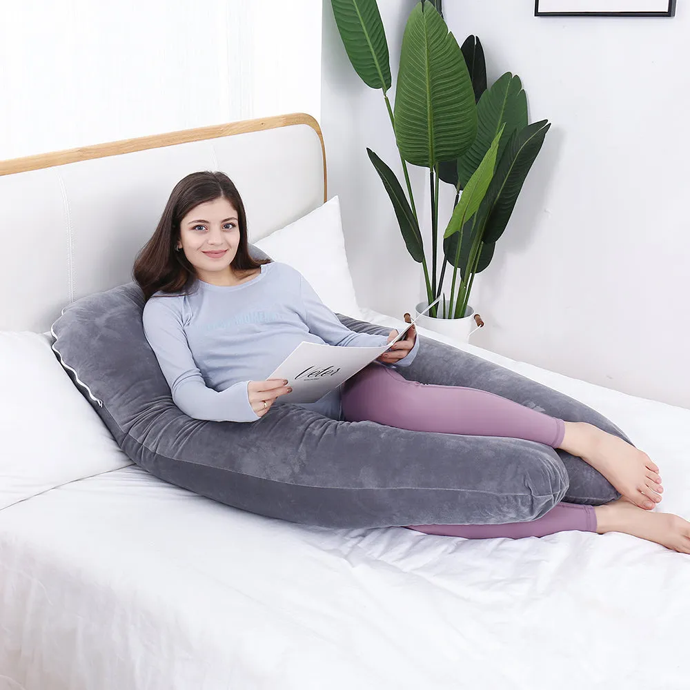 AWESLING U Shape Full Body Pregnancy Pillow with Velvet Cover (Grey)