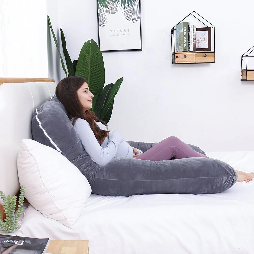 AWESLING U Shape Full Body Pregnancy Pillow with Velvet Cover (Grey)