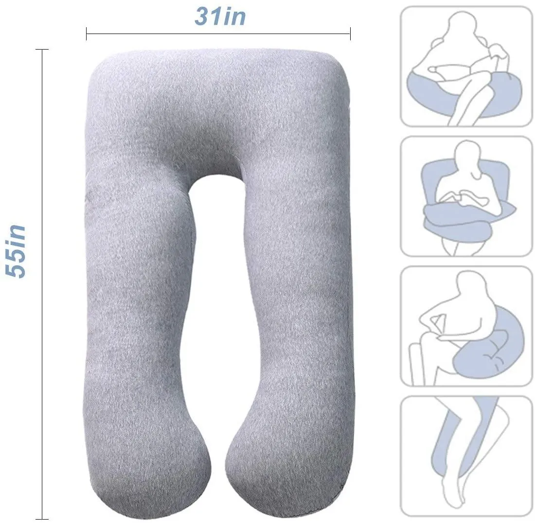 AWESLING U Shape Full Body Pregnancy Pillow with Velvet Cover (Grey)