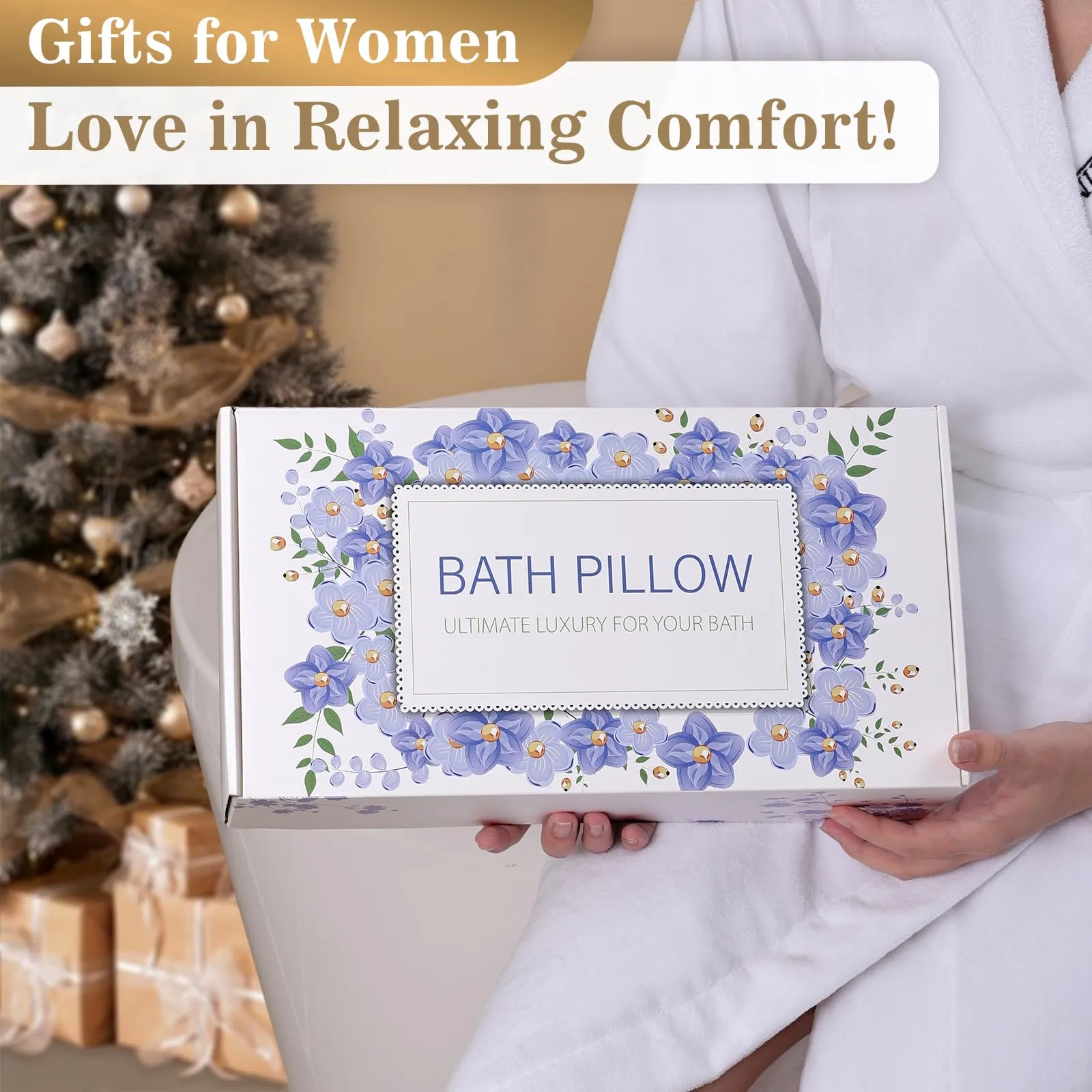 Bath Pillow Luxury Bathtub Pillow, Extra Soft & Comfortable Bath Pillows for Tub Head Neck and Back Support, with 4D Air Mesh Cushions & Non-Slip Suction Cups - Bath Accessories Spa Gifts for Women