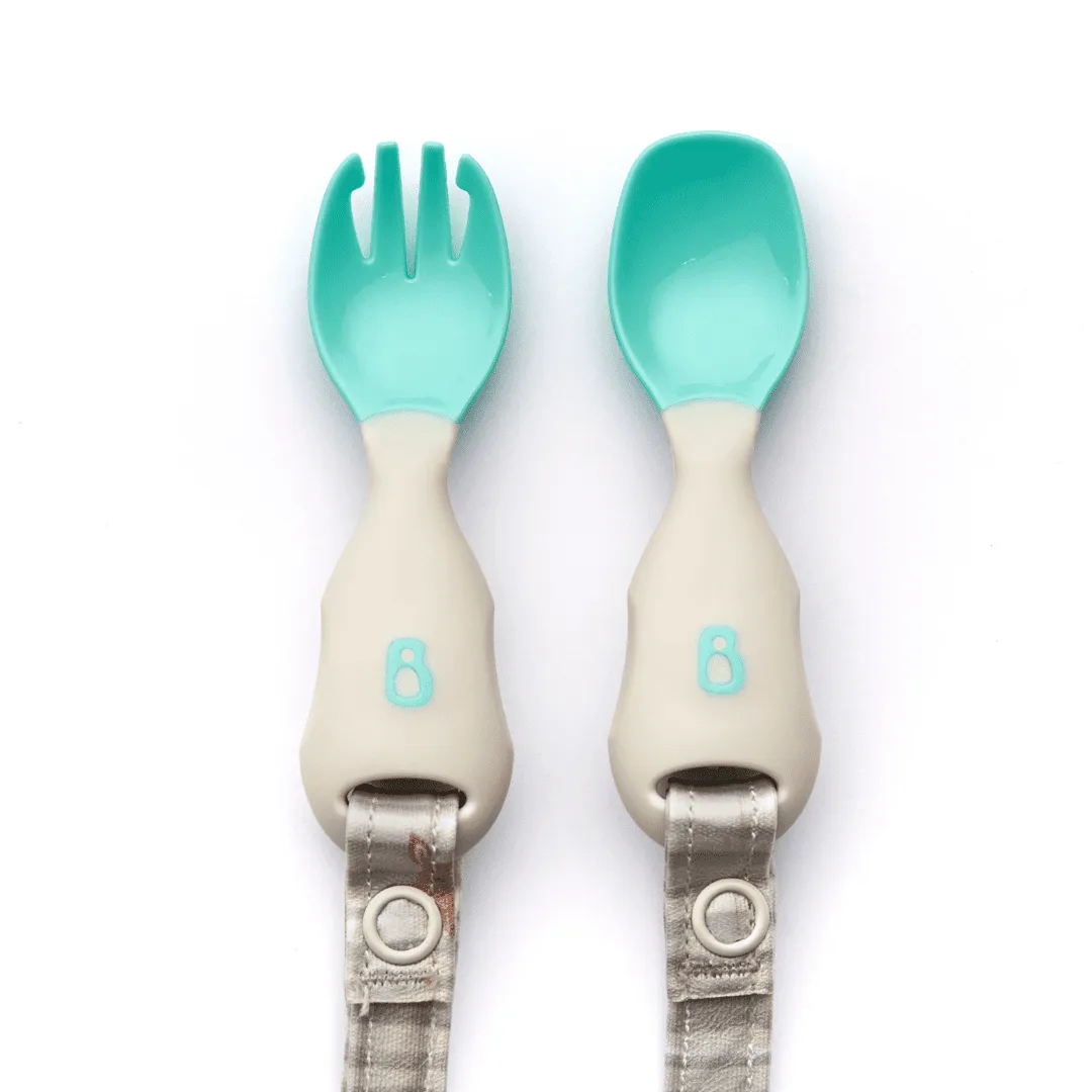 Bibado Long Sleeve Coverall & Attachable Handi Cutlery Bundle Woodland Friends Grey