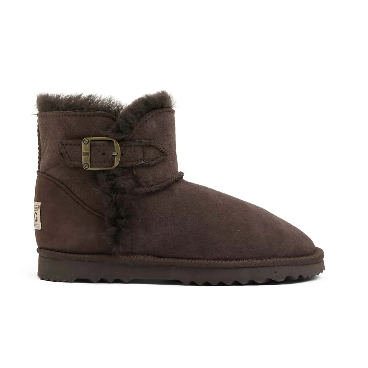 Buckle Slipper in Brown Fabric