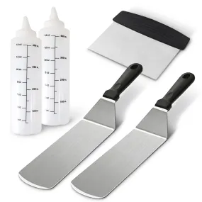 Cheer Collection 5-Piece Stainless Steel Griddle Set – Spatulas, Scraper, and Squeeze Bottles for BBQ, Grill, and Kitchen Cooking
