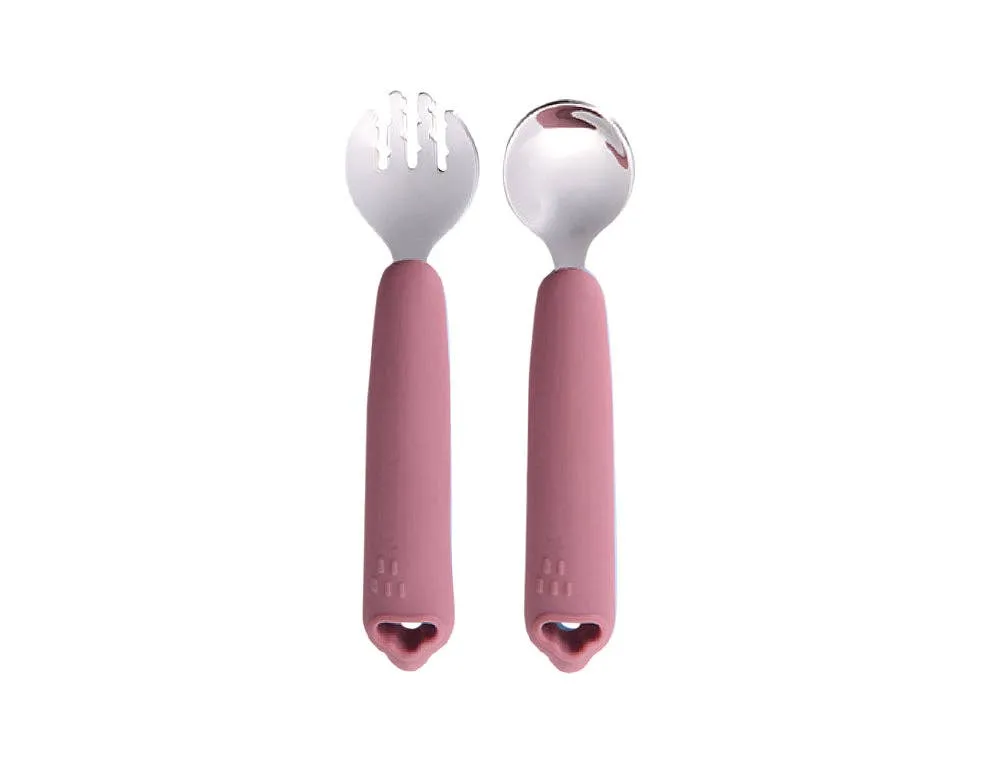 Cherub Baby Silicone & Steel Toddler Cutlery Set - Dusty Rose