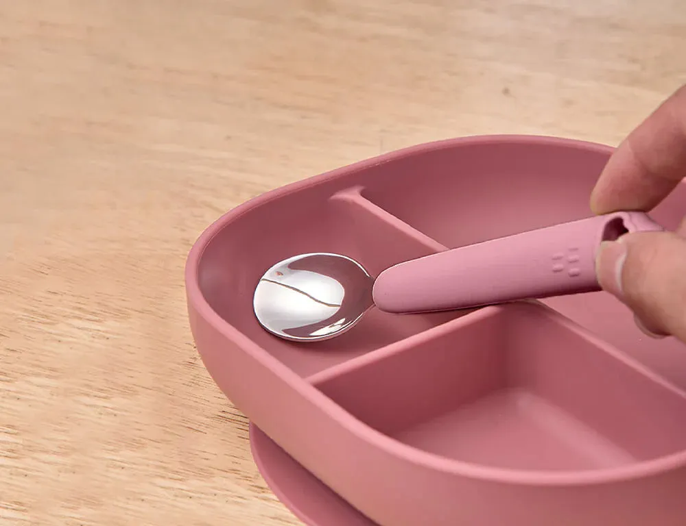 Cherub Baby Silicone & Steel Toddler Cutlery Set - Dusty Rose