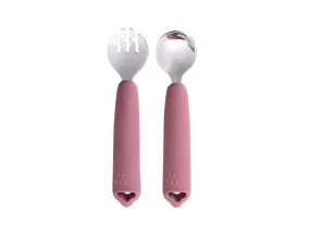 Cherub Baby Silicone & Steel Toddler Cutlery Set - Dusty Rose