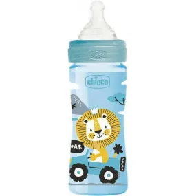 Chicco Well Being Silicone Bottle with Medium Flow Nipple, 250ml - Blue