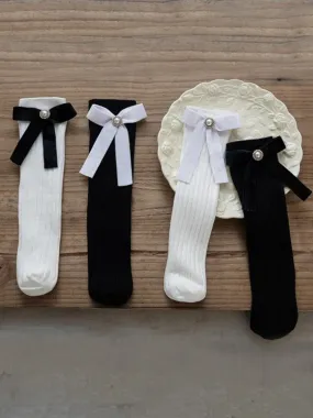 Classy Steps Pearl Bow Knee-High Socks