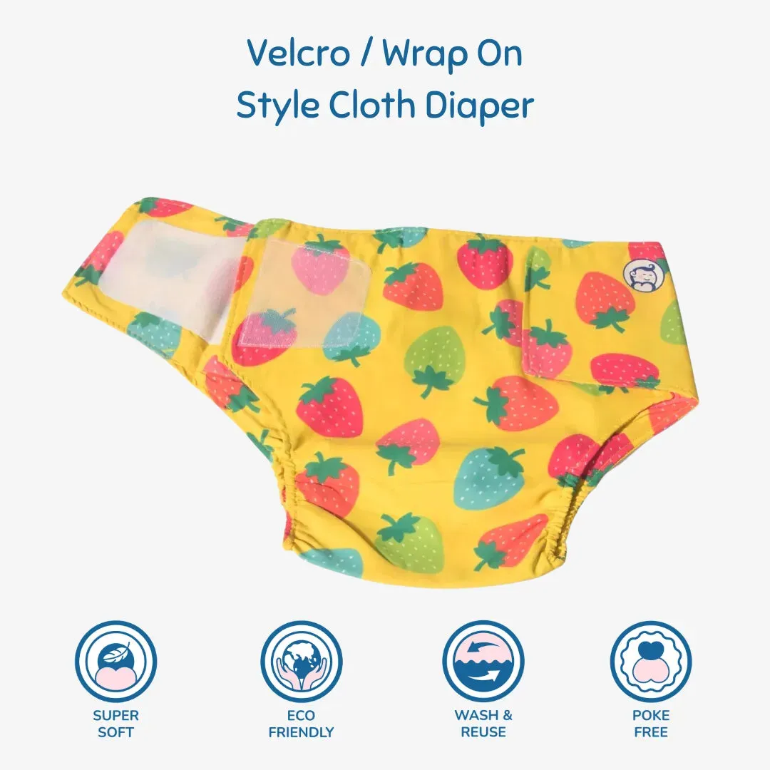 Cloth Diaper | Berry Love | Velcro Closure | Wrap On Style | With 2 Diaper Pads Free