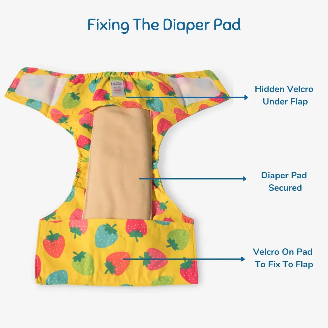 Cloth Diaper | Berry Love | Velcro Closure | Wrap On Style | With 2 Diaper Pads Free