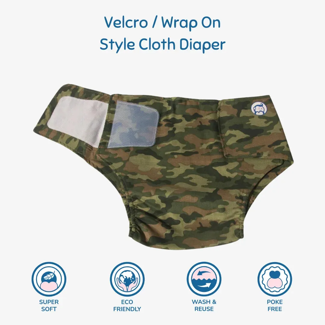 Cloth Diaper | Camo Baby | Velcro Closure | Wrap On Style | With 2 Diaper Pads Free