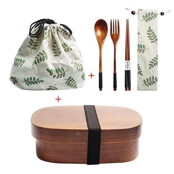 Eco-Conscious Japanese Wooden Bento Box Lunch Kit for Kids with Leakproof Design and Utensils