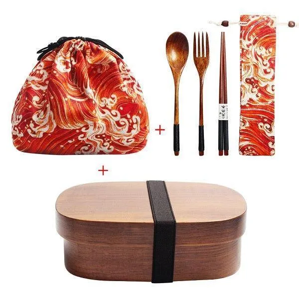 Eco-Conscious Japanese Wooden Bento Box Lunch Kit for Kids with Leakproof Design and Utensils