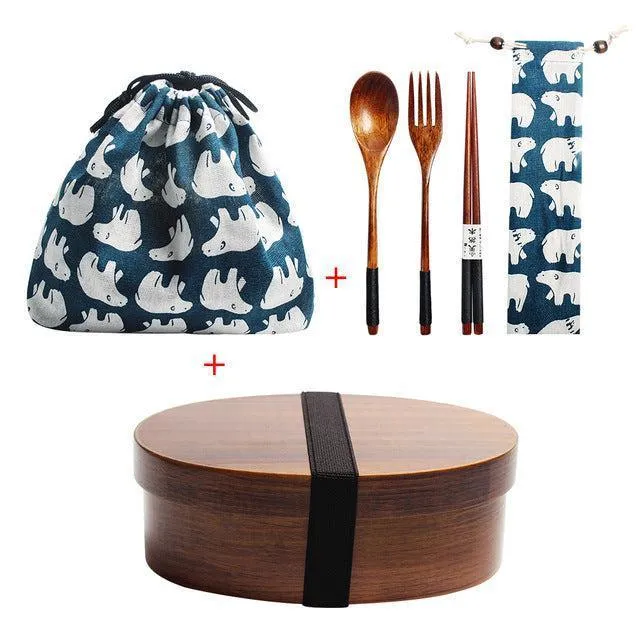 Eco-Conscious Japanese Wooden Bento Box Lunch Kit for Kids with Leakproof Design and Utensils