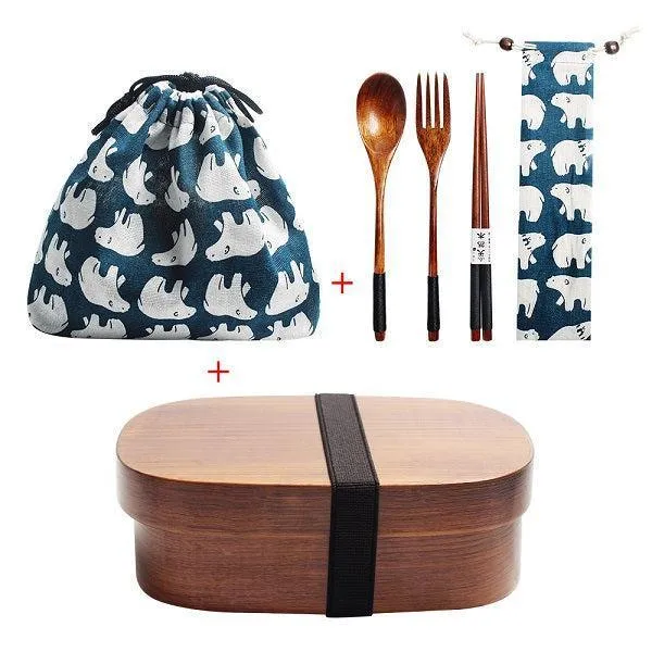 Eco-Conscious Japanese Wooden Bento Box Lunch Kit for Kids with Leakproof Design and Utensils