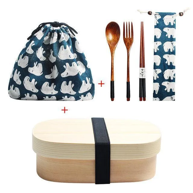 Eco-Conscious Japanese Wooden Bento Box Lunch Kit for Kids with Leakproof Design and Utensils