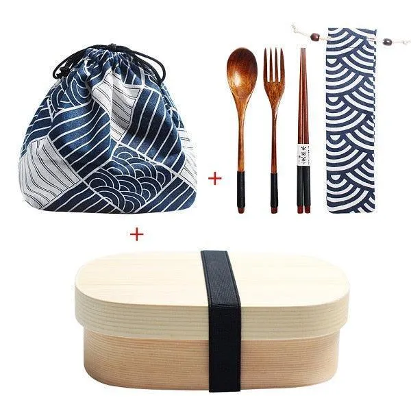 Eco-Conscious Japanese Wooden Bento Box Lunch Kit for Kids with Leakproof Design and Utensils
