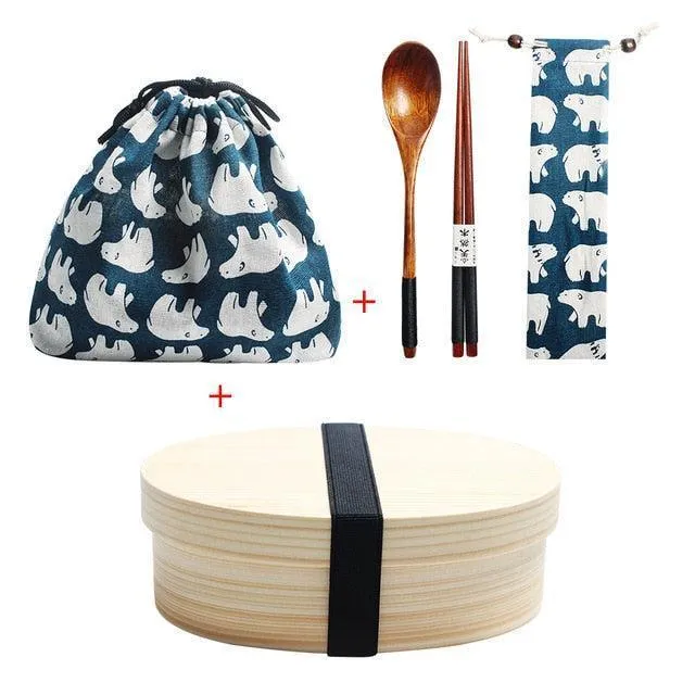 Eco-Conscious Japanese Wooden Bento Box Lunch Kit for Kids with Leakproof Design and Utensils