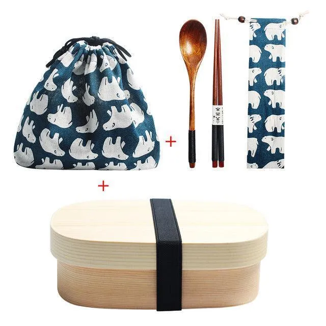 Eco-Conscious Japanese Wooden Bento Box Lunch Kit for Kids with Leakproof Design and Utensils