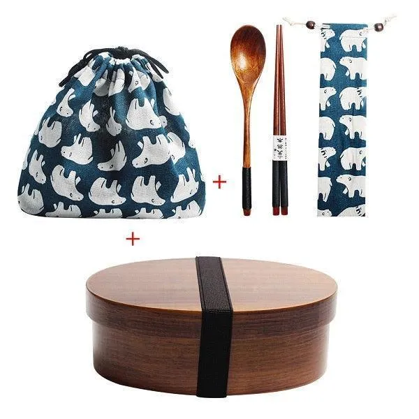 Eco-Conscious Japanese Wooden Bento Box Lunch Kit for Kids with Leakproof Design and Utensils