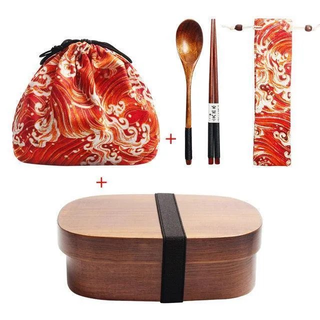 Eco-Conscious Japanese Wooden Bento Box Lunch Kit for Kids with Leakproof Design and Utensils