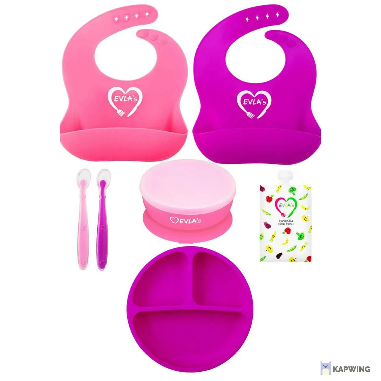 Evla's Ideal Silicone Feeding Set - Pink