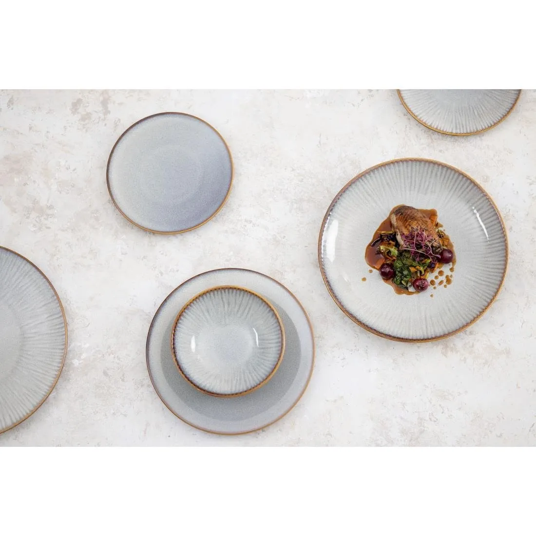 FU197 Olympia Drift Grey Embossed Coupe Low Bowls 260mm (Pack of 4)