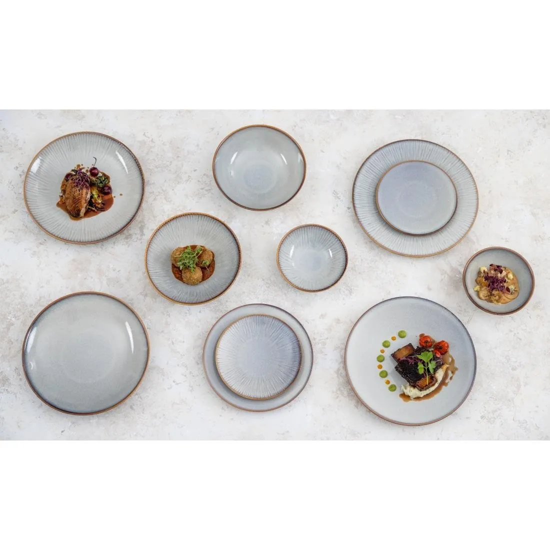 FU197 Olympia Drift Grey Embossed Coupe Low Bowls 260mm (Pack of 4)