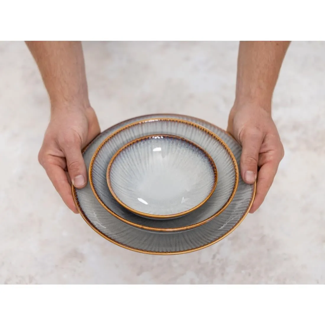 FU197 Olympia Drift Grey Embossed Coupe Low Bowls 260mm (Pack of 4)