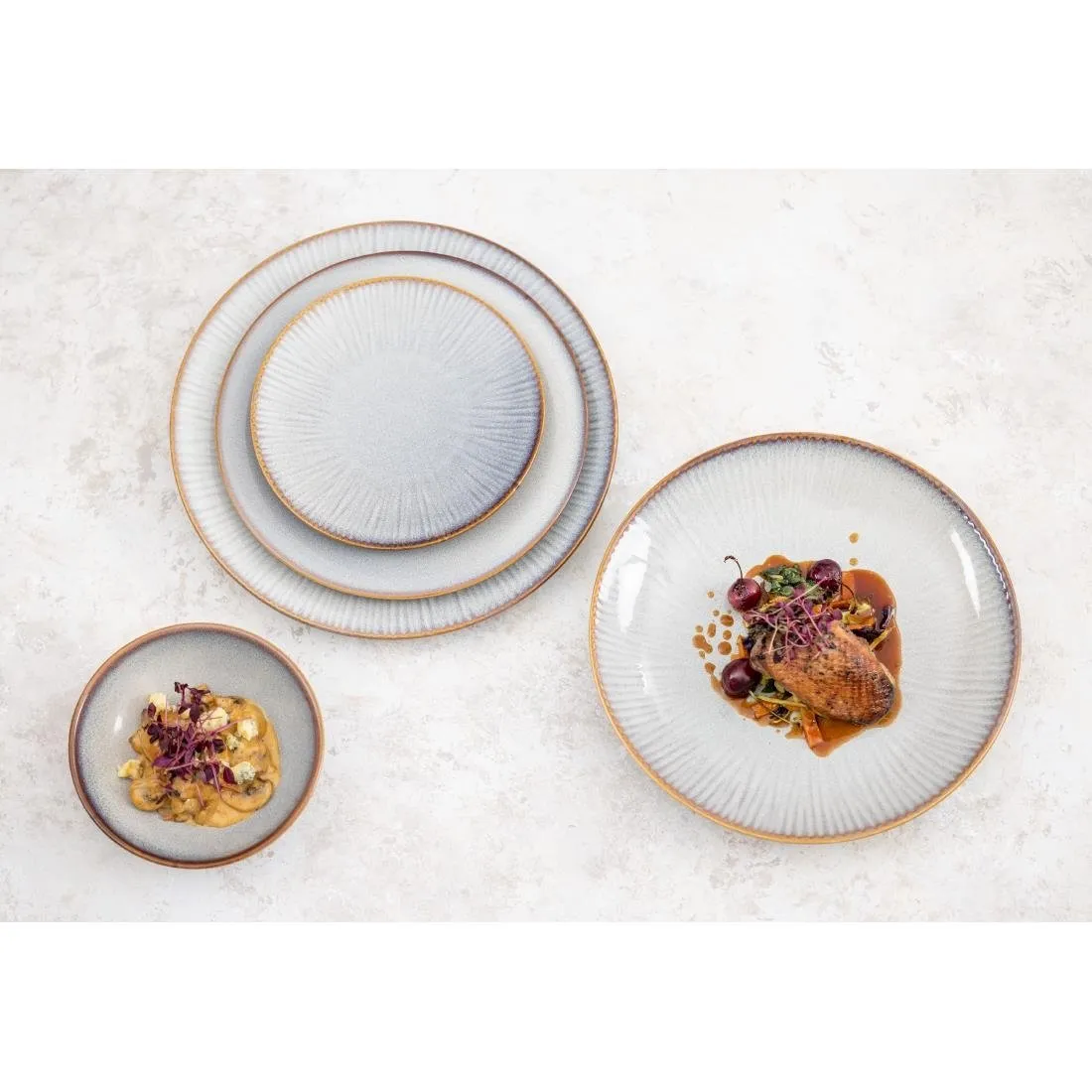 FU197 Olympia Drift Grey Embossed Coupe Low Bowls 260mm (Pack of 4)
