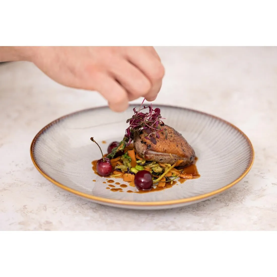 FU197 Olympia Drift Grey Embossed Coupe Low Bowls 260mm (Pack of 4)