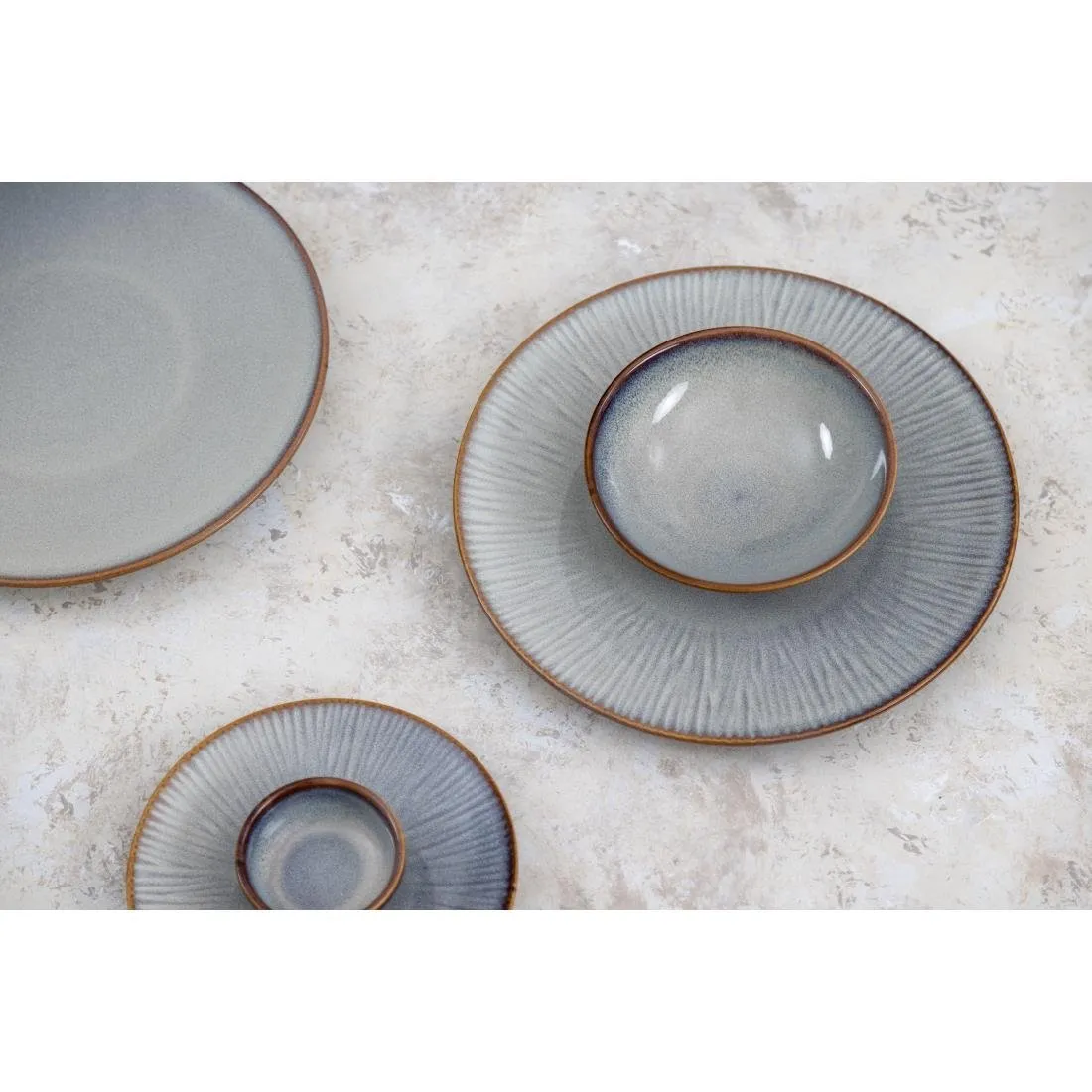 FU197 Olympia Drift Grey Embossed Coupe Low Bowls 260mm (Pack of 4)