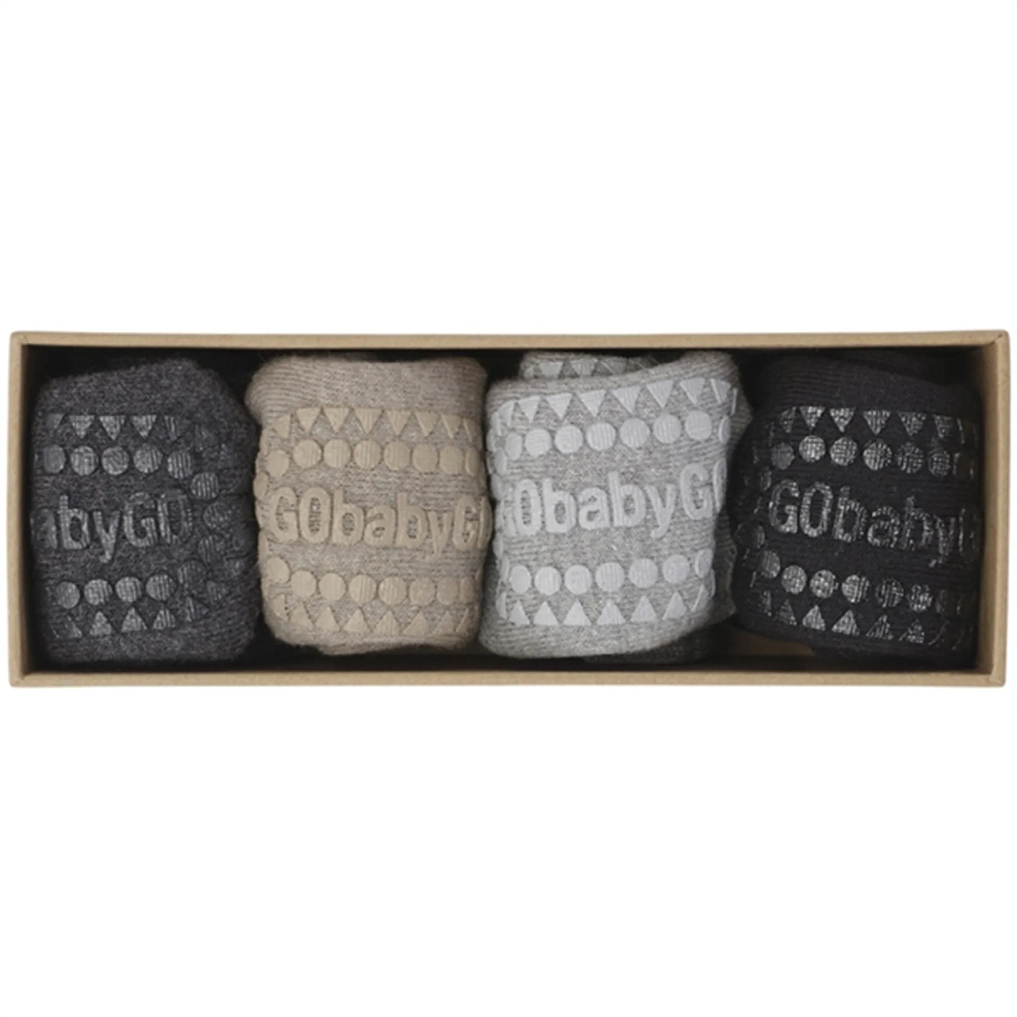 GObabyGO Cotton Socks Combo Box Antislip Grey Melange