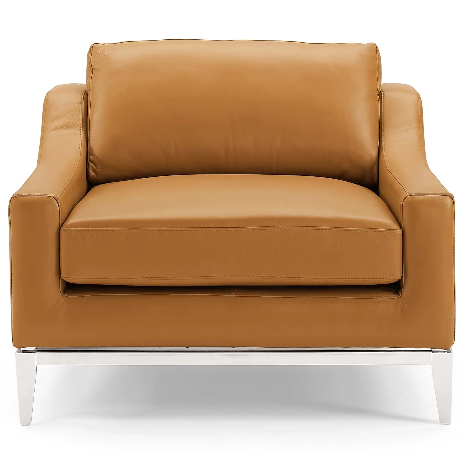Harness Stainless Steel Base Leather Armchair by Modway