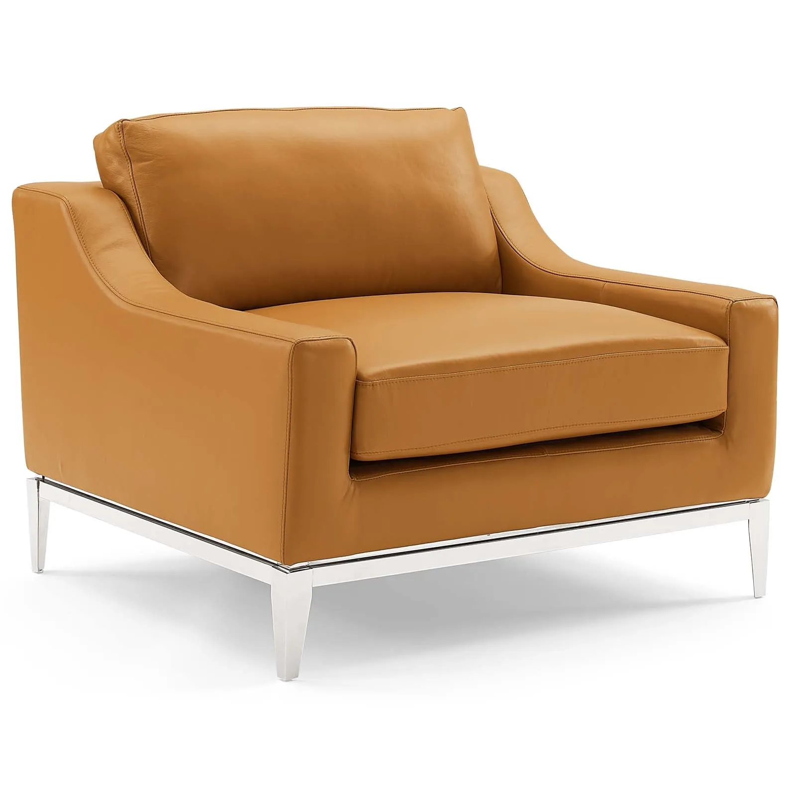 Harness Stainless Steel Base Leather Armchair by Modway