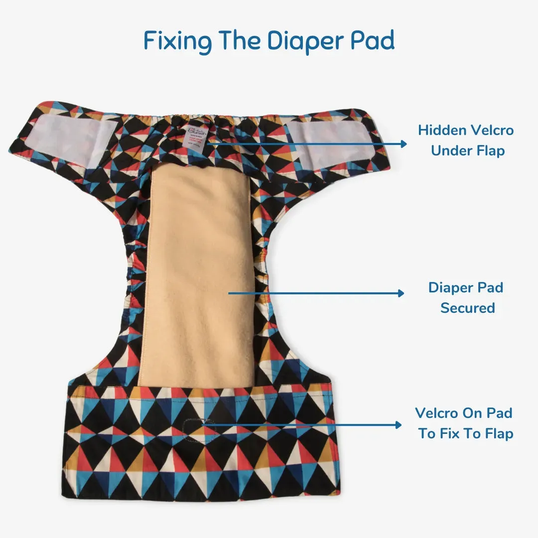 Infant Reusable Diapers | Kaleido | Velcro Closure | With 2 Diaper Pads Free