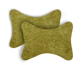 Lushomes Car Neck Rest Pillow & Cushion, Pack of 2, Green Chenille, 17x27 cm, Lumbar & Headrest Support
