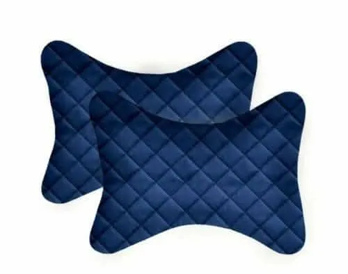 Lushomes Car Neck Rest Pillow Set, Quilted Velvet Foam Support, 6x10", Blue (2 Pcs)